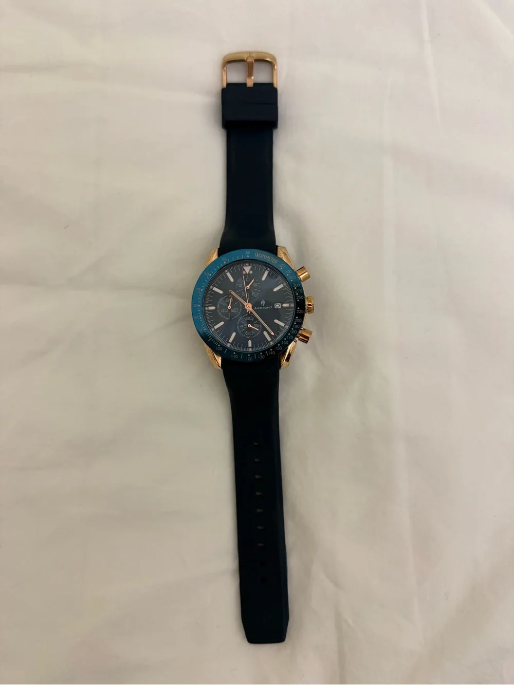 AKNIGHT Navy Blue Chronograph Watch with Rose Gold Accents